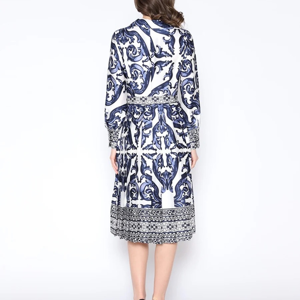 Gracia Navy and White Elegant Dress - Picture 3 of 4